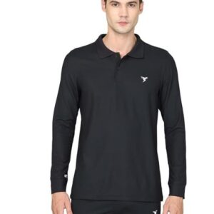 TECHNOSPORT Mens Slim Fit Polyester Active Wear Collar Polo T-Shirt with Long Sleeves for Workout, Sports