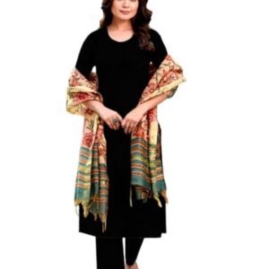 ANNI Designer Women's Rayon Viscose Straight Solid Kurta with Pant & Dupatta Black & Green