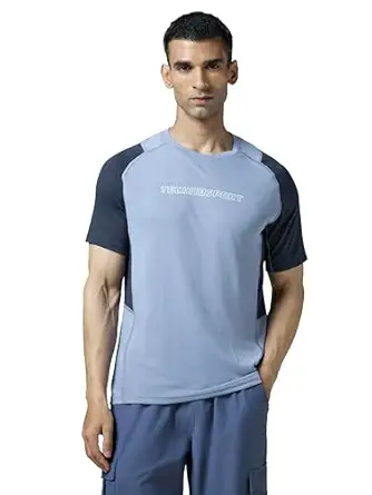 TECHNOSPORT Mens Slim Fit Color Block Crew Neck Half Sleeve T-Shirt with Technocool+, Quick Dry for Gym, Workout, Sports & Regular Use
