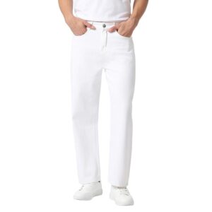 Urbano Fashion Men's Loose Mid Rise Jeans White