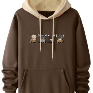 TAGDO Men's Casual Woolen Hoodie with Cartoon Print (2044) Brown