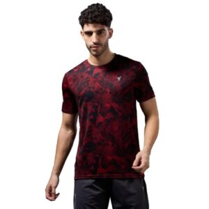 TECHNOSPORT Men's 100% Polyester Regular Fit Half Sleeve Printed Crew Neck T-Shirt with Techno Dry, Anti Microbial Properties for Gym, Workout and Regular Use
