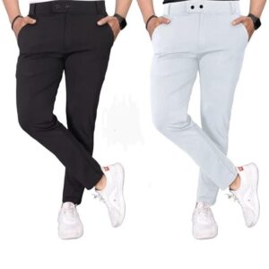 Men?s Premium Lycra Slim Fit Trouser Combo (Black & Silver) | Stylish Formal & Casual Pant for Men | Office