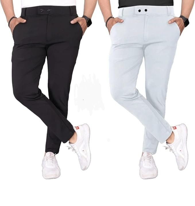 Men?s Premium Lycra Slim Fit Trouser Combo (Black & Silver) | Stylish Formal & Casual Pant for Men | Office