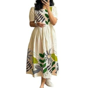 ROYALICA Women's Pure Cotton Maxi Midi Dress Western Dress for Women Elegant Floral Printed Long Dresses | Soft & Breathable Fabric | Casual Trending Dress for Women Khadi