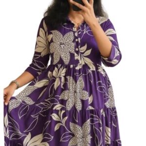 ROYALICA Women's Pure Cotton Maxi Midi Dress Western Dress for Women Elegant Floral Printed Long Dresses | Soft & Breathable Fabric | Casual Trending Dress for Women Purple