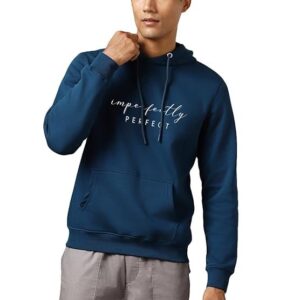 NOBERO Printed Hoodies for Man | 280 GSM Rich Cotton Fleece Hooded Full Sleeve Sweatshirt for Man | Stylish Casual Wear Winter Hoodies for Men Navy Blue