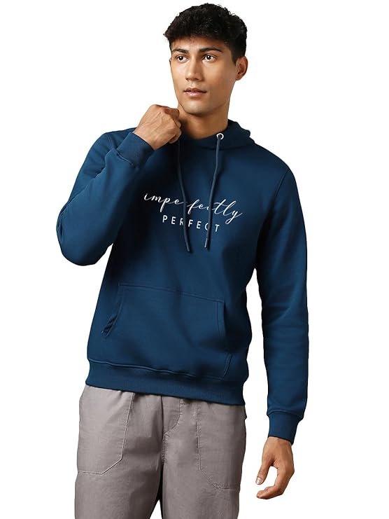NOBERO Printed Hoodies for Man | 280 GSM Rich Cotton Fleece Hooded Full Sleeve Sweatshirt for Man | Stylish Casual Wear Winter Hoodies for Men Navy Blue