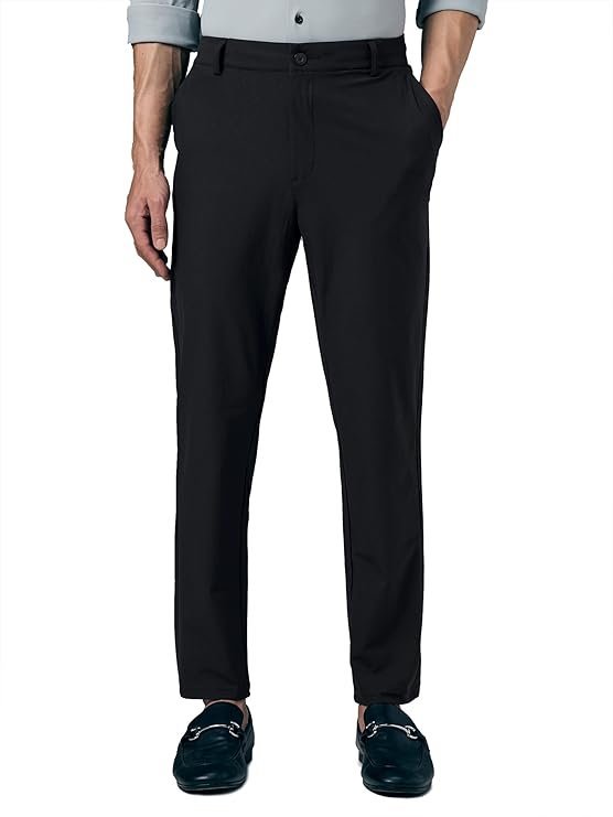TECHNOSPORT Men's Slim Fit Solid Semi-Formal Trousers Pant with Duracool+ Stretchable and Quick Dry