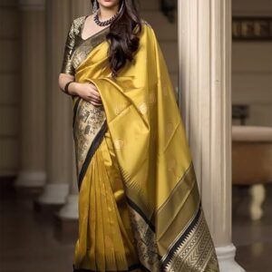 Monjolika Fashion Women's Traditional Banarasi Silk Saree With Embellished Design Comes With Unstitched Blouse Piece