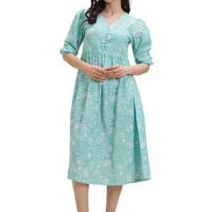 Leriya Fashion Dress for Woman | Elegant Floral Printed | Western Dress for Women | One Piece Maxi | Rayon Western | Women Party Green