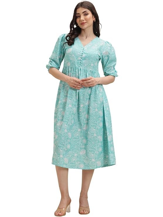 Leriya Fashion Dress for Woman | Elegant Floral Printed | Western Dress for Women | One Piece Maxi | Rayon Western | Women Party Green