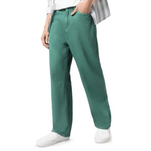 Urbano Fashion Men's Loose Mid Rise Baggy Fit Washed Jeans Non-Stretchable Dark Green