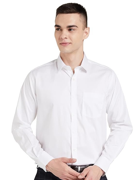 Men's Solid Cotton Formal Shirt | Plain | Full Sleeve - Regular Fit White