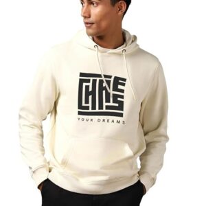 NOBERO Printed Hoodies for Man | 280 GSM Rich Cotton Fleece Hooded Full Sleeve Sweatshirt for Man | Stylish Casual Wear Winter Hoodies for White