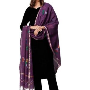ANNI Designer Women's Rayon Viscose Straight Solid Kurta with Pant & Dupatta Black & Violet