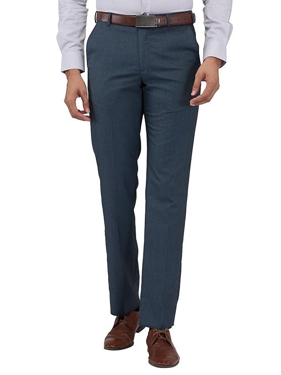 Park Avenue Men's Regular Fit Mid Rise Solid Pattern Poly Viscose Blend Flat Front Formal Trouser