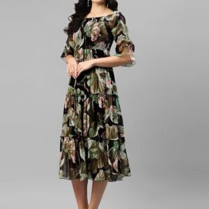 KUDUZO Women Dress | One Piece Dress for Women | Dresses for Women | Dress for Women Stylish | Dress | One Piece Dress for Women Long | Midi Dress Black