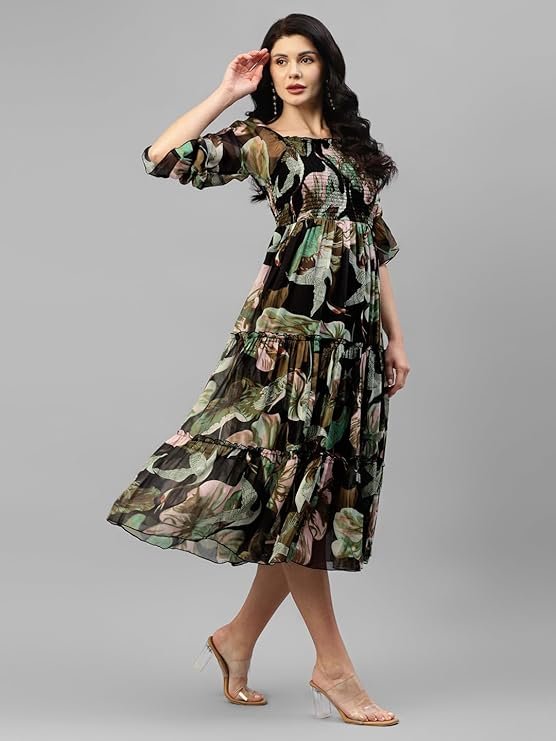 KUDUZO Women Dress | One Piece Dress for Women | Dresses for Women | Dress for Women Stylish | Dress | One Piece Dress for Women Long | Midi Dress Black - Image 2