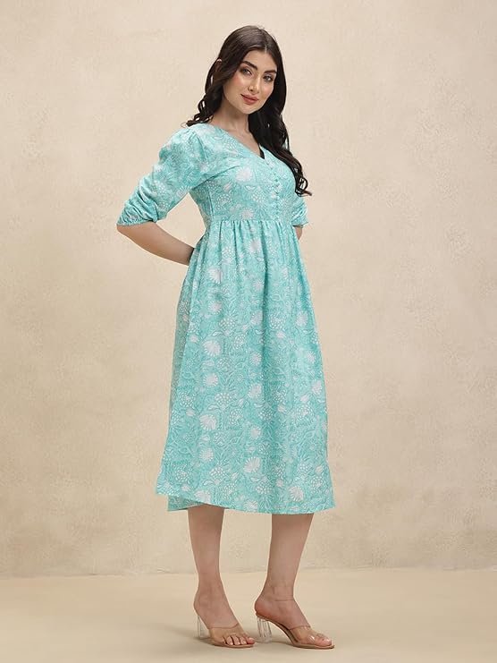 Leriya Fashion Dress for Woman | Elegant Floral Printed | Western Dress for Women | One Piece Maxi | Rayon Western | Women Party Green - Image 2