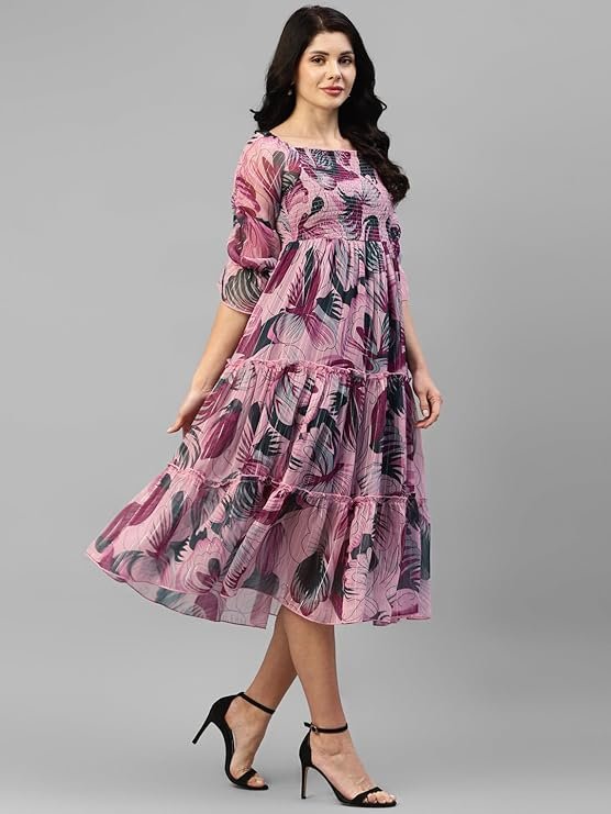 KUDUZO Women Dress | One Piece Dress for Women | Dresses for Women | Dress for Women Stylish | Dress | One Piece Dress for Women Long | Midi Dress Pink - Image 2