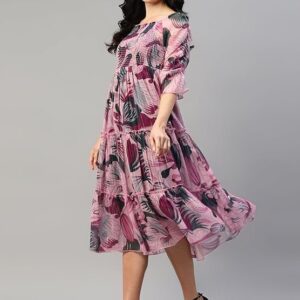 KUDUZO Women Dress | One Piece Dress for Women | Dresses for Women | Dress for Women Stylish | Dress | One Piece Dress for Women Long | Midi Dress Pink