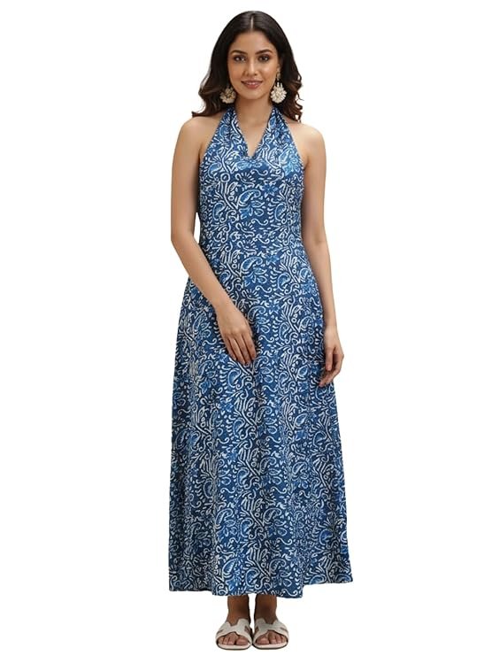 Leriya Fashion Dress for Woman | Elegant Floral Printed | Western Dress for Women | One Piece Maxi | Rayon Western | Women Party Blue