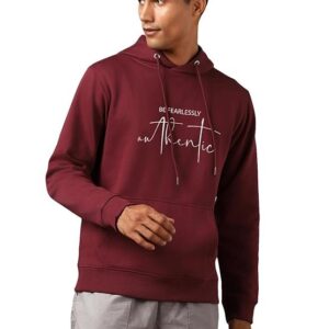 NOBERO Printed Hoodies for Man | 280 GSM Rich Cotton Fleece Hooded Full Sleeve Sweatshirt for Man | Stylish Casual Wear Winter Hoodies for Men Color - Maroon