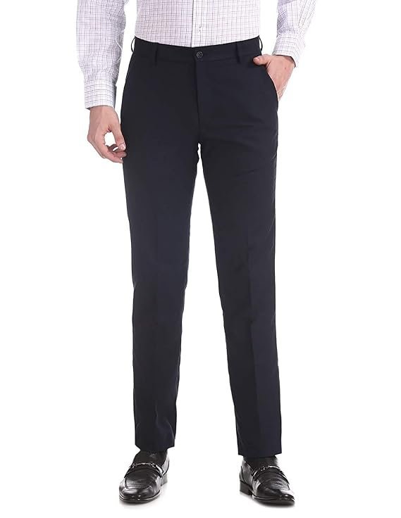 BottomLine Men's Slim FIT Formal Trousers Pants (Cut Belt) (Blue)