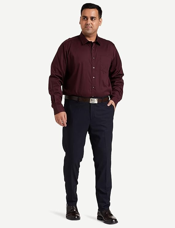 Men's Solid Cotton Formal Shirt | Plain | Full Sleeve - Regular Fit Wine - Image 2