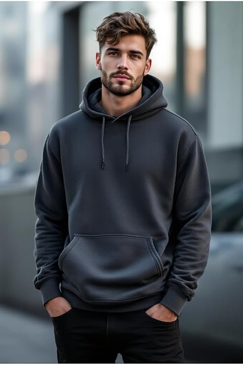 Glowic Men?s Hoodie | Oversized Stylish Sweatshirt for Winter Wear | Trendy Casual Hoodie for Men | Perfect for Gym, Travel, Streetwear Fashion Dark Grey - Image 2