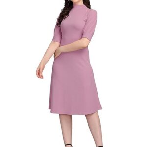 PURVAJA Women's Solid Half Sleeve Knee-Length Dress Light Violet
