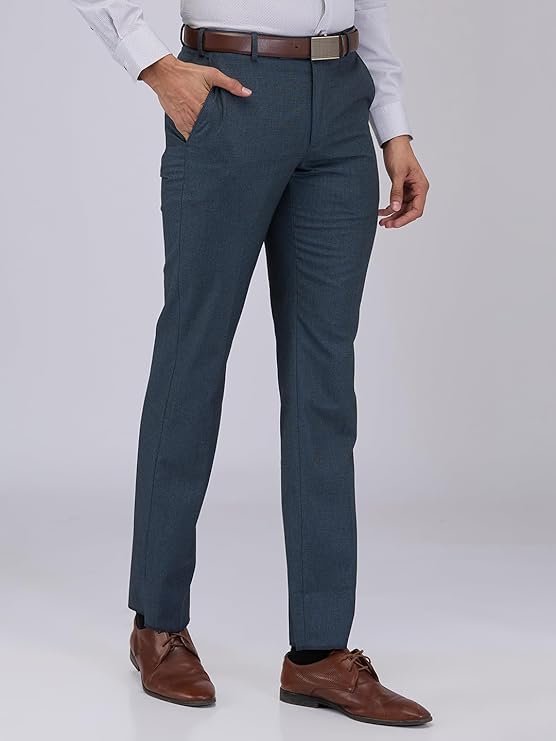 Park Avenue Men's Regular Fit Mid Rise Solid Pattern Poly Viscose Blend Flat Front Formal Trouser - Image 2