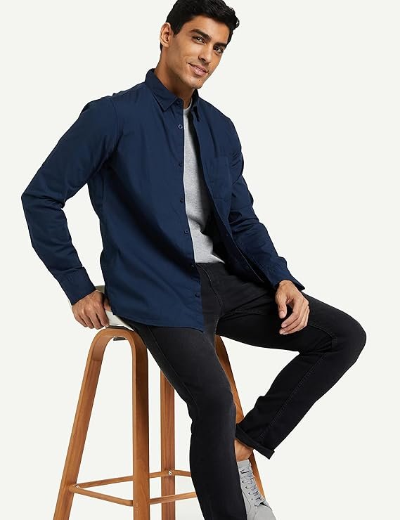 Men's Cotton Shirt | Casual | Plain | Full Sleeve | Summer - Regular Fit Navy - Image 2