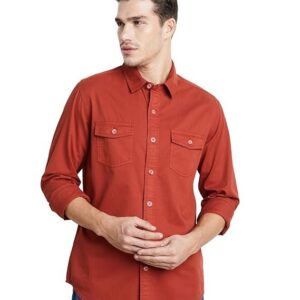 Symbol Premium Men's Casual Washed Cotton Twill Shirt (Regular Fit) Rust