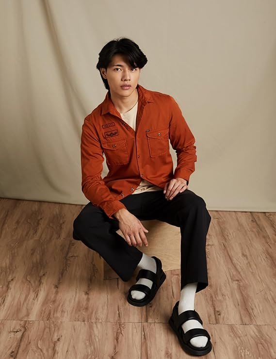 INKAST Men's Solid Double Pocket Cotton Shirt | Casual | Plain | Full Sleeve-Slim Fit Rust - Image 2