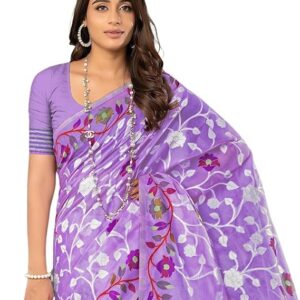 SIRIL Women's Cotton Jacquard Saree With Unstitched Blouse Piece Lavender