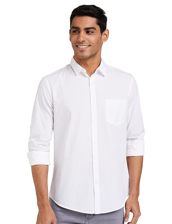 Men's Cotton Shirt | Casual | Plain | Full Sleeve | Summer - Regular Fit White
