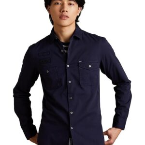 INKAST Men's Solid Double Pocket Cotton Shirt | Casual | Plain | Full Sleeve-Slim Fit Navy