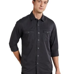 Symbol Premium Men's Casual Washed Cotton Twill Shirt (Regular Fit) Dark Grey