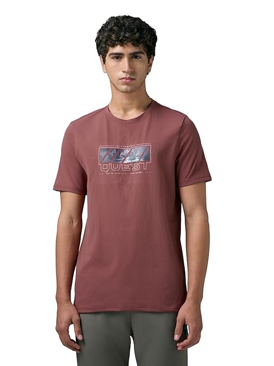 TECHNOSPORT Men's Slim Fit Graphic Print Crew Neck Half Sleeve Cotlex T-Shirt for Gym, Workout, Sports & Running