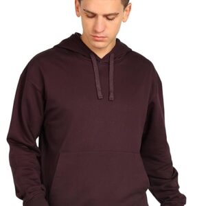 Alan Jones Clothing Men?s Solid Oversized Hoodie | Cotton Blend Pullover with Kangaroo Pocket & Adjustable Hood | Casual Winter Wear Burgundy
