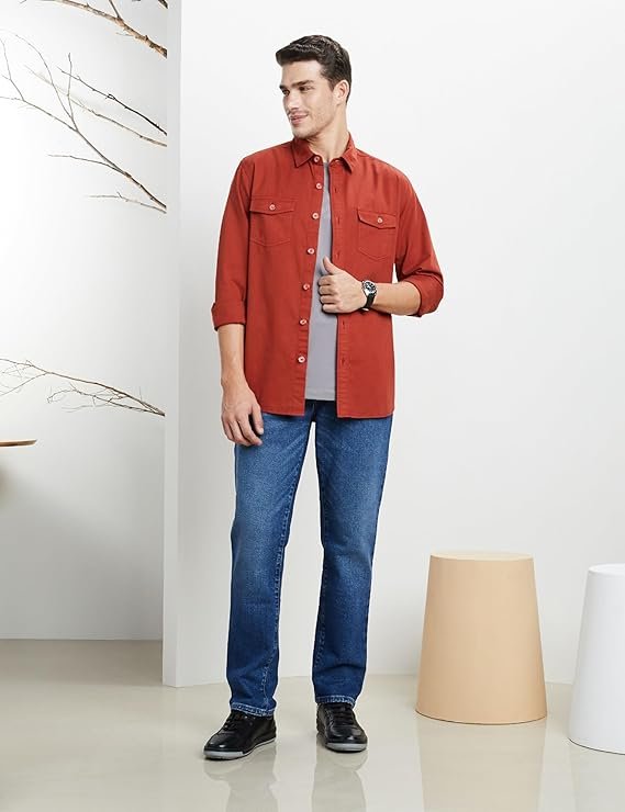 Symbol Premium Men's Casual Washed Cotton Twill Shirt (Regular Fit) Rust - Image 2