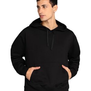 Alan Jones Clothing Men?s Solid Oversized Hoodie | Cotton Blend Pullover with Kangaroo Pocket & Adjustable Hood | Casual Winter Black