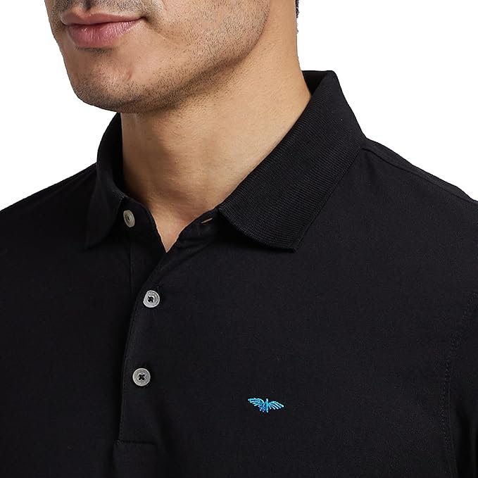 Park Avenue Men's Cotton Polyester Blend Solid Pattern Slim Fit Rib Collar Polo Neck Half Sleeve T-Shirt - Image 4