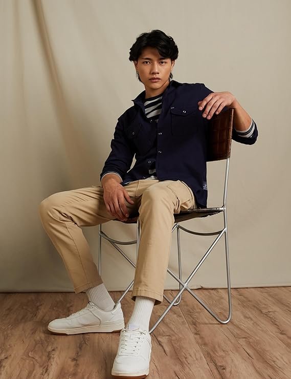 INKAST Men's Solid Double Pocket Cotton Shirt | Casual | Plain | Full Sleeve-Slim Fit Navy - Image 2