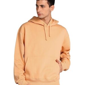 Alan Jones Clothing Men?s Solid Oversized Hoodie | Cotton Blend Pullover with Kangaroo Pocket & Adjustable Hood | Casual Winter Orange