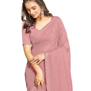 SIRIL Women's Chiffon Hot Fixing Stone Work Saree With Unstitched Blouse Piece Peach