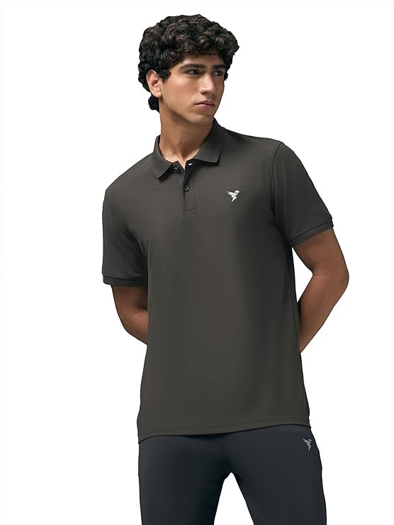 TECHNOSPORT Men Polyester Slim Fit Solid Half Sleeve Polo T-Shirt with Matpiq, Techno Dry and Anti-Microbial for Regular and Casual Use