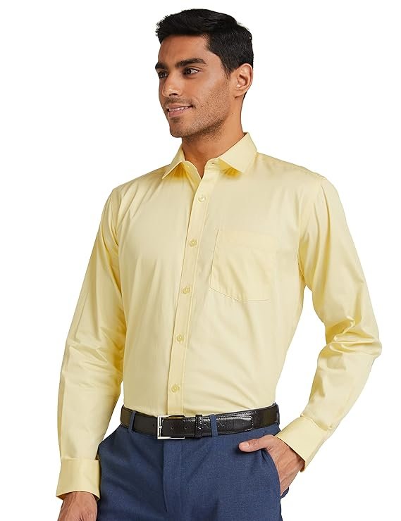 Men's Solid Cotton Formal Shirt | Plain | Full Sleeve - Regular Fit Yellow